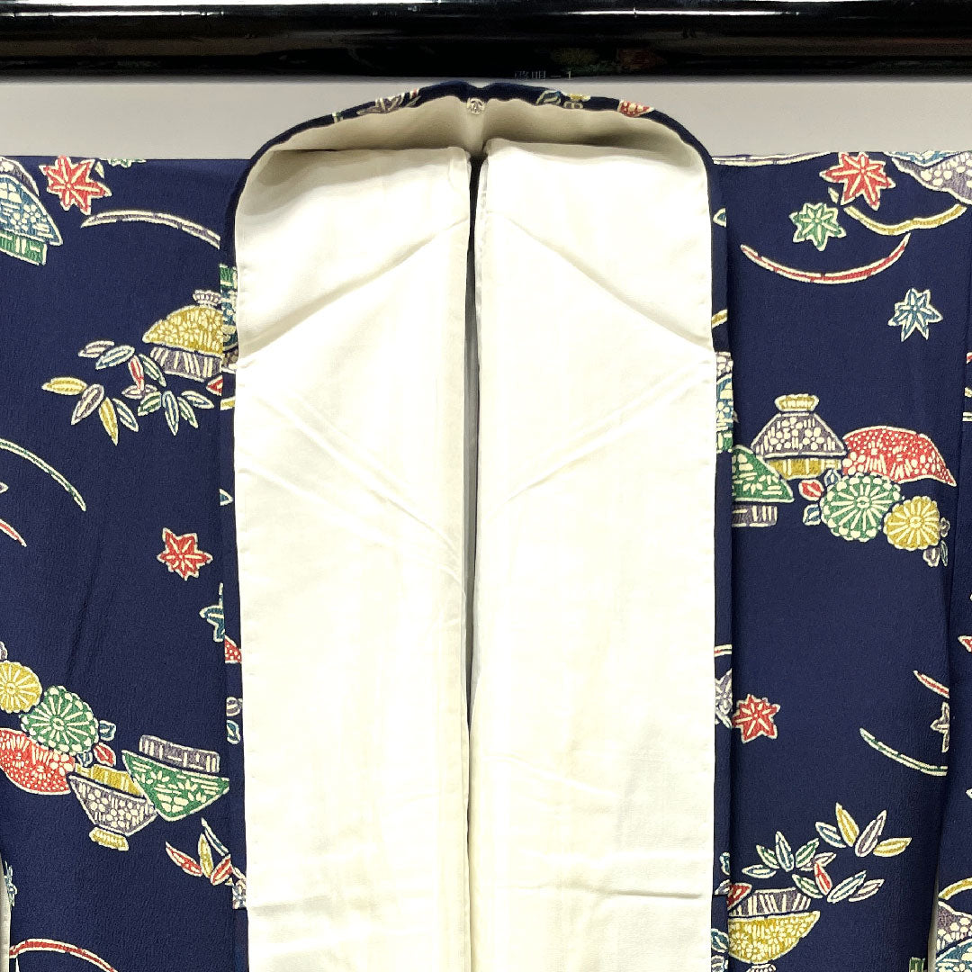 小紋 身丈155cm 裄丈63cm 袷 濃紺色 型染 正絹 Aランク 紺系 1115002983318