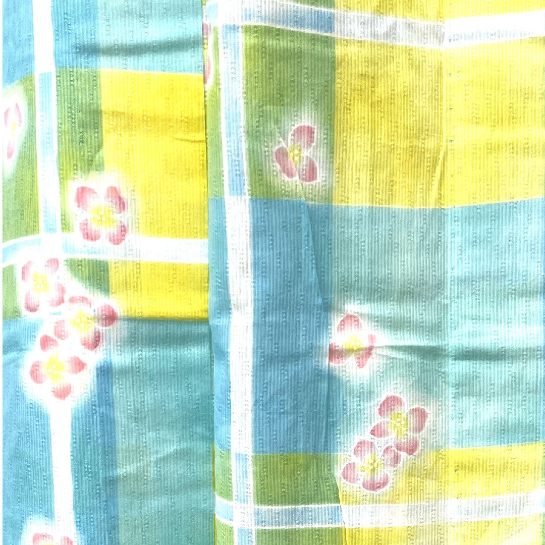 浴衣 しつけ糸付き 未使用品 薄水色 花水木 肩上げ有り 木綿 Sランク 単衣 身丈146cm 裄丈55.5cm 水色系 1118003502124
