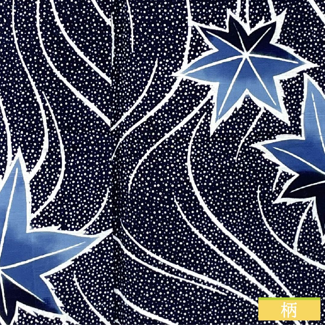 Cotton Yukata, Length 144.5cm, Sleeve Length 68.5cm, S Rank, Single Layer, Navy Blue, Flowing Water and Autumn Leaves Design, Item Number: 1118006312118