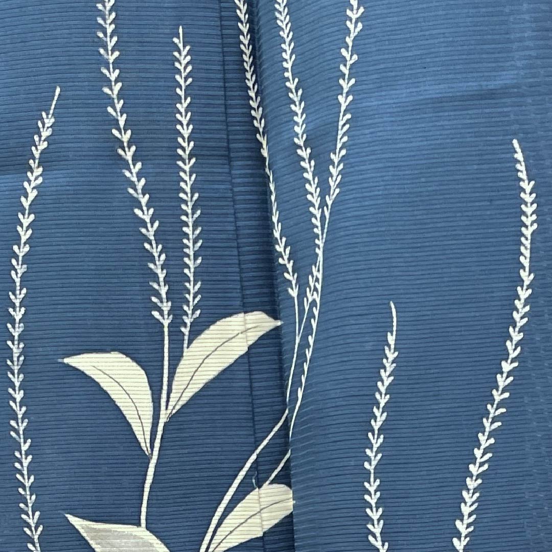 夏物 正絹 訪問着 身丈154.5cm 裄丈63.5cm 中縹色(なかのはなだいろ) 葉模様 しつけ付き 未使用品 絽 Aランク 青系 1132000353217