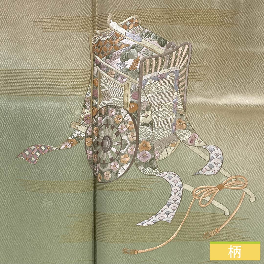 訪問着 正絹 Aランク 袷 身丈159cm 裄丈63.5cm 胡桃色(くるみいろ) 蘇州刺繡 付下げ 御所車 ベージュ系 1112006663325