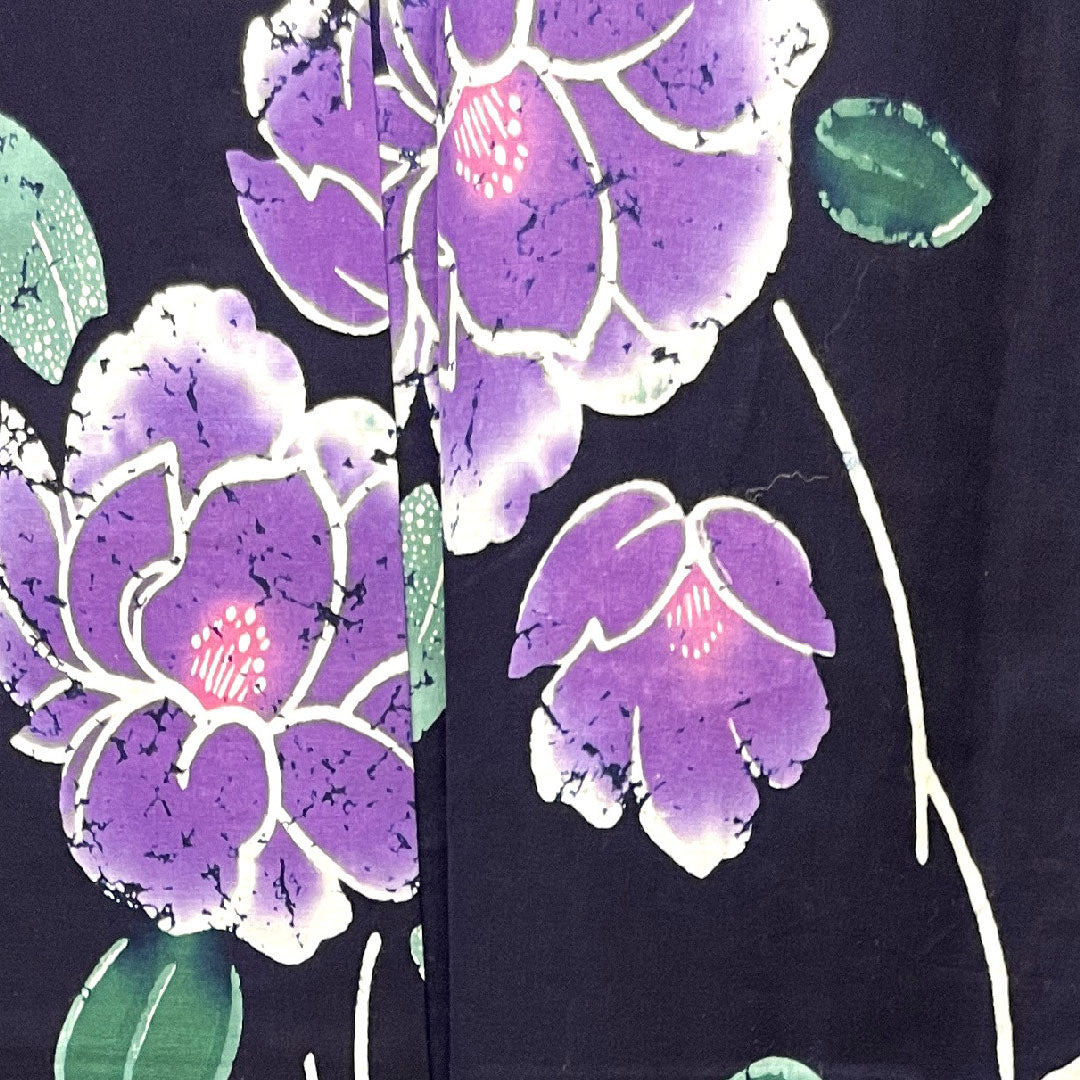 浴衣 濃紺色 山茶花 木綿 Aランク 単衣 身丈157.5cm 裄丈65.5cm 紺系 1118001953318