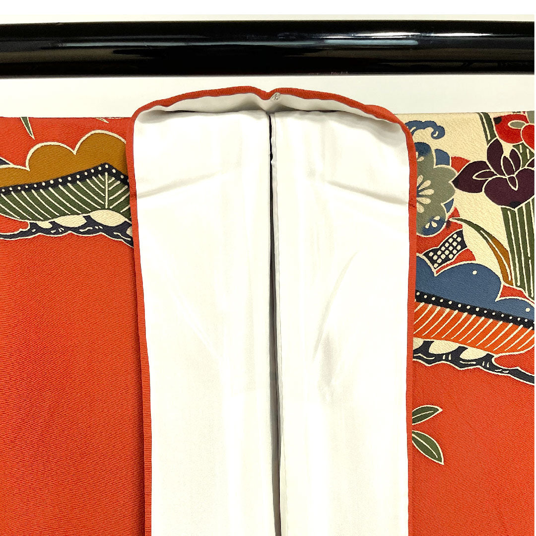振袖 身丈168cm 裄丈67cm 袷 弁柄色 京紅型 小振袖 正絹 Sランク 赤系 1113000852512