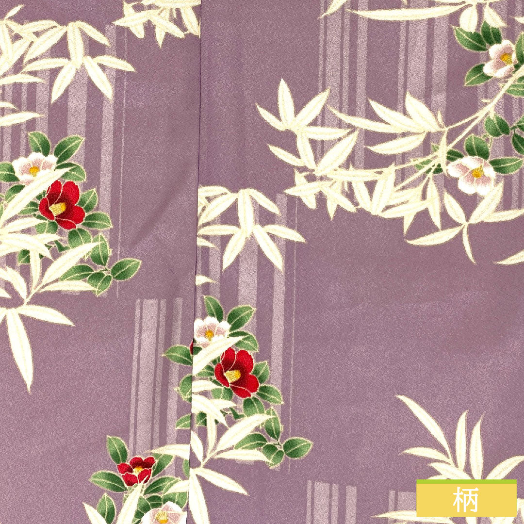 小紋 ポリエステル 身丈162cm 裄丈66cm 袷 浅紫色(あさきむらさきいろ) 洗える着物 草花模様 Sランク 紫系 1115004822420