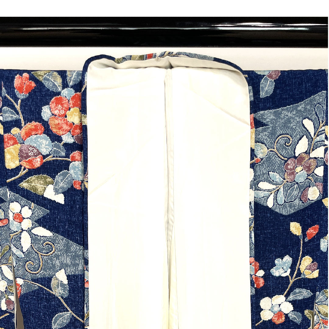 小紋 身丈158cm 裄丈64cm 袷 紺桔梗色 草花模様 正絹 Sランク 紺系 1115002512318