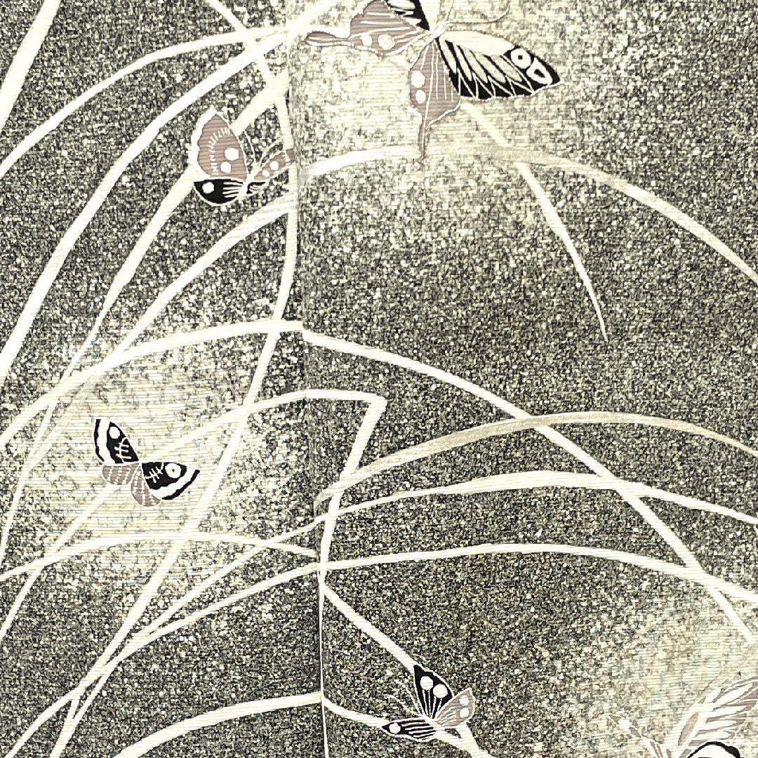 夏物 正絹 訪問着 身丈165cm 裄丈66cm モノトーン 蝶 露草 絽 Sランク グラデーション系 1132000592599