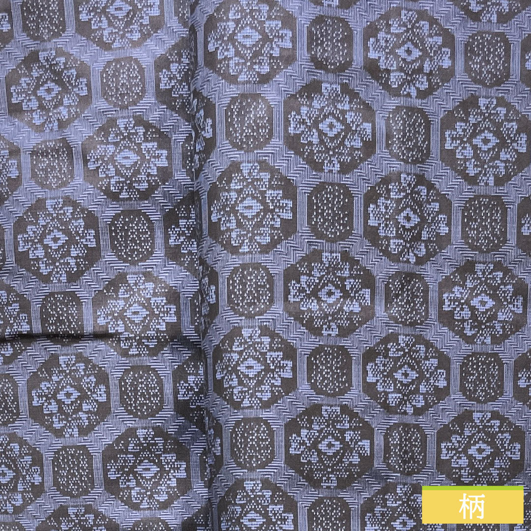 村山大島 正絹 身丈153cm 裄丈63cm 抽象模様 しつけ糸付き 未使用品 Sランク 袷 紺系 1116003162218