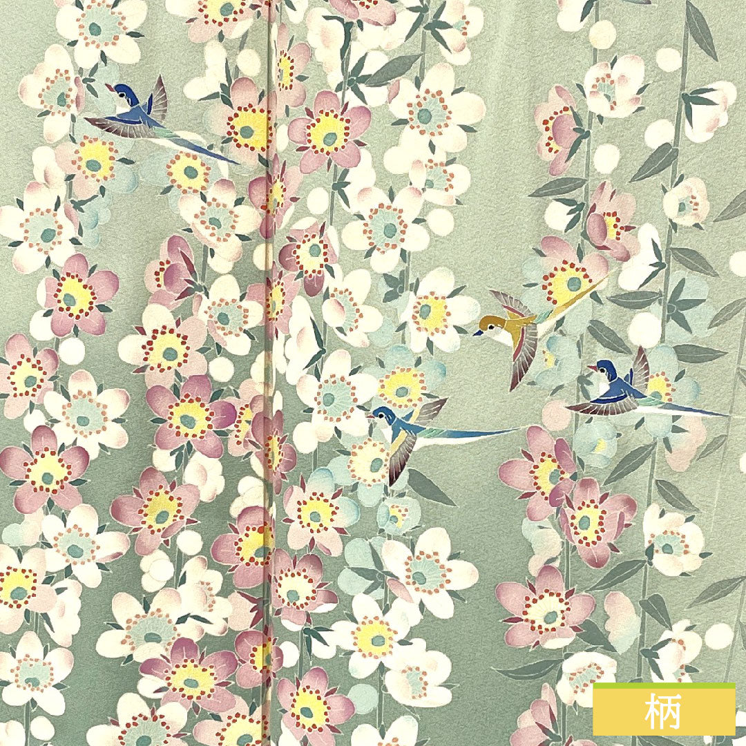 訪問着 正絹 袷 身丈165cm 裄丈63.5cm 白緑色(びゃくろくいろ) 加賀友禅 作家物 一つ紋 中陰五瓜 Aランク 緑系 1112005713519