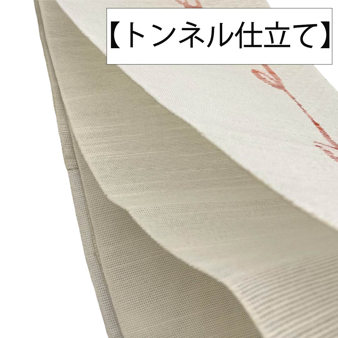 名古屋帯 正絹 Sランク 開き仕立て 乳白色(にゅうはくしょく) 幾何学模様 曲線 夏帯 帯丈366cm 六通 カジュアル 白系 1124013102311