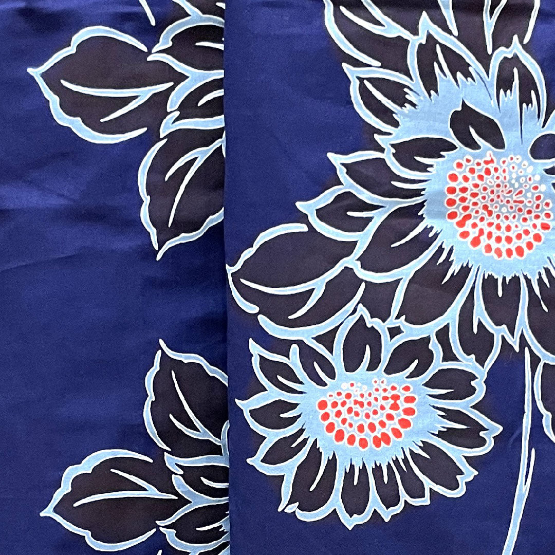 浴衣 しつけ糸付き 未使用品 濃紺色 向日葵 木綿 Sランク 単衣 身丈165cm 裄丈64.5cm 紺系 1118002752518
