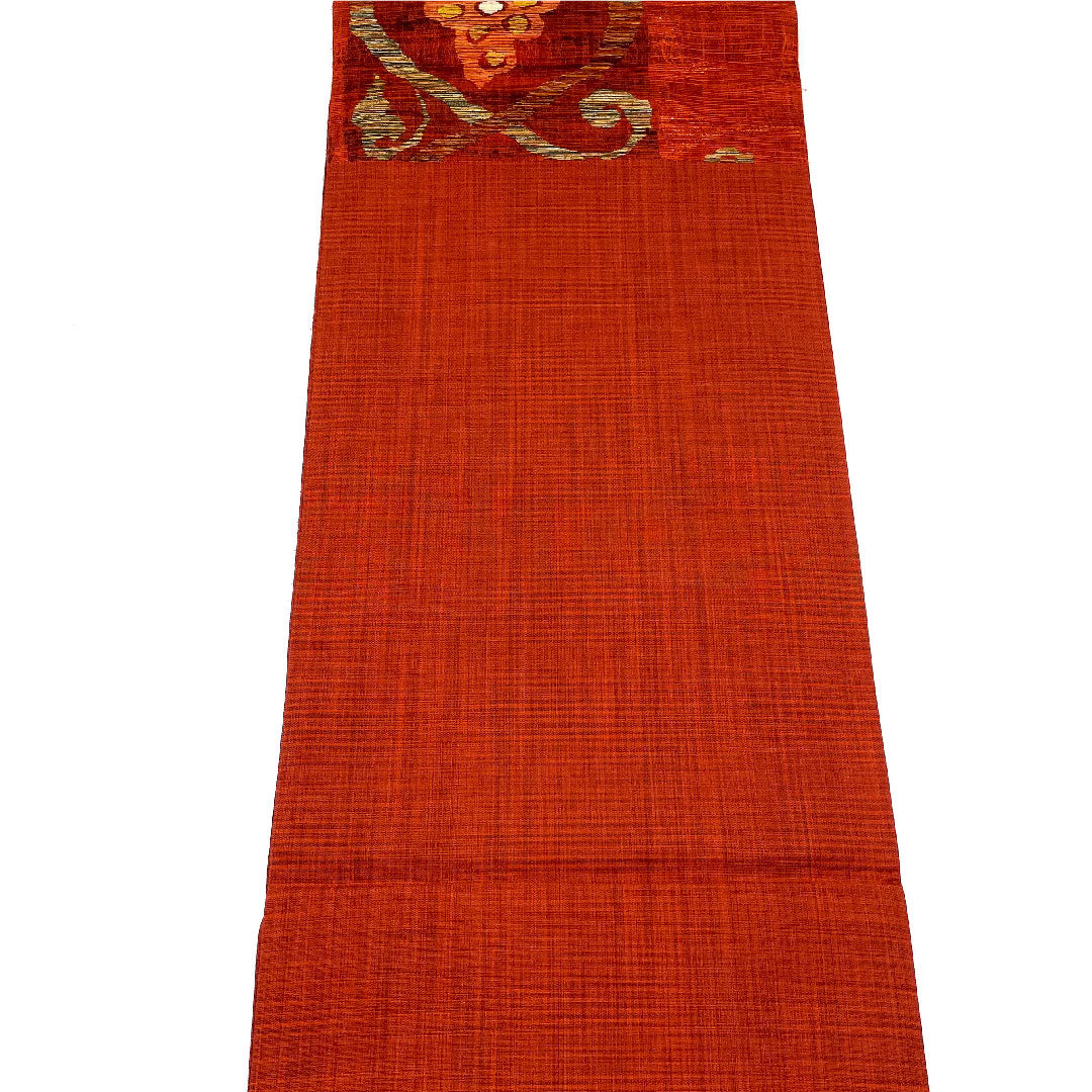 袋帯 櫛織 抽象模様 帯丈432cm 正絹 Sランク 六通 カジュアル 赤系 1123004552312