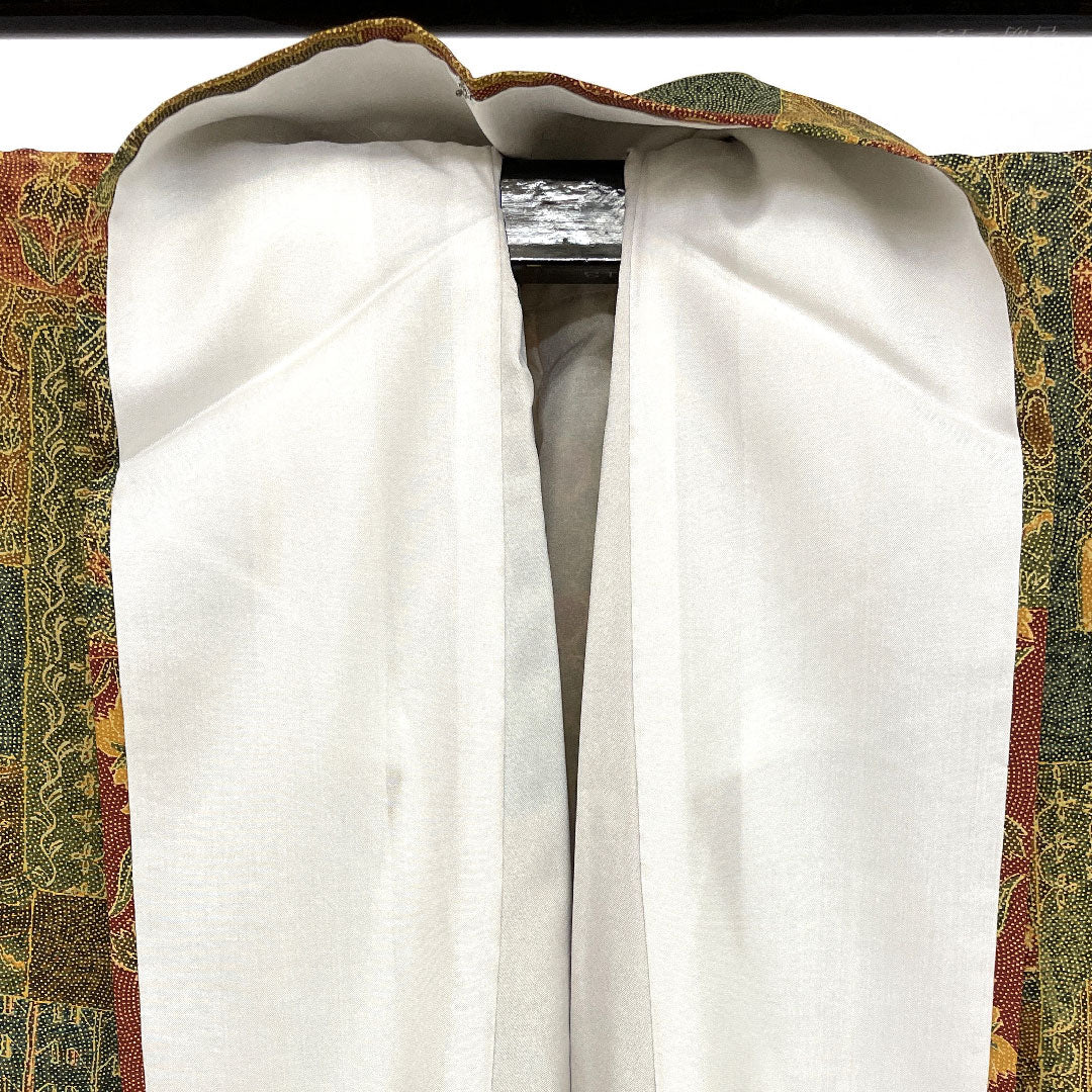 小紋 身丈152cm 裄丈64cm 袷 更紗柄 正絹 Aランク 茶系 1115000083214