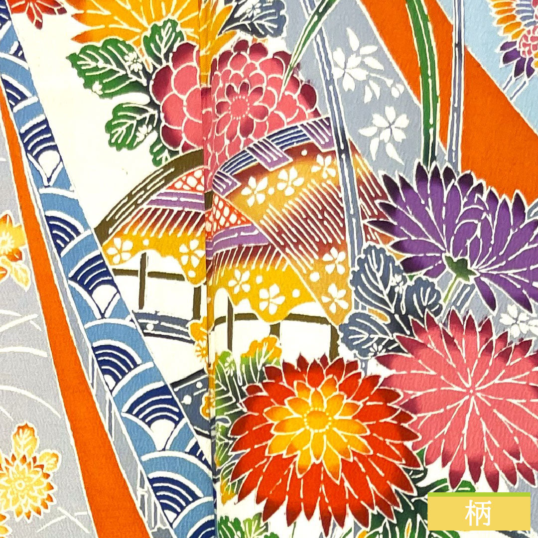 振袖 正絹 身丈151cm 裄丈62cm 袷 黄丹色 京紅型 吉祥文様 Aランク 橙系 1113001913226