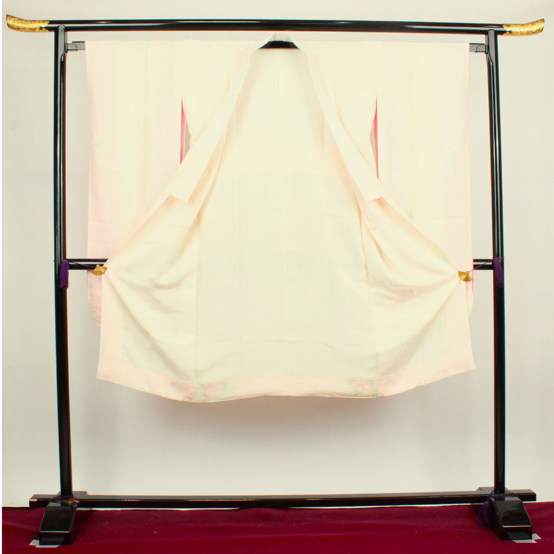 長襦袢 正絹 身丈124cm 裄丈64cm 単衣 振袖用 ボカシ染 雪輪 椿 Aランク ピンク系 1129000393113