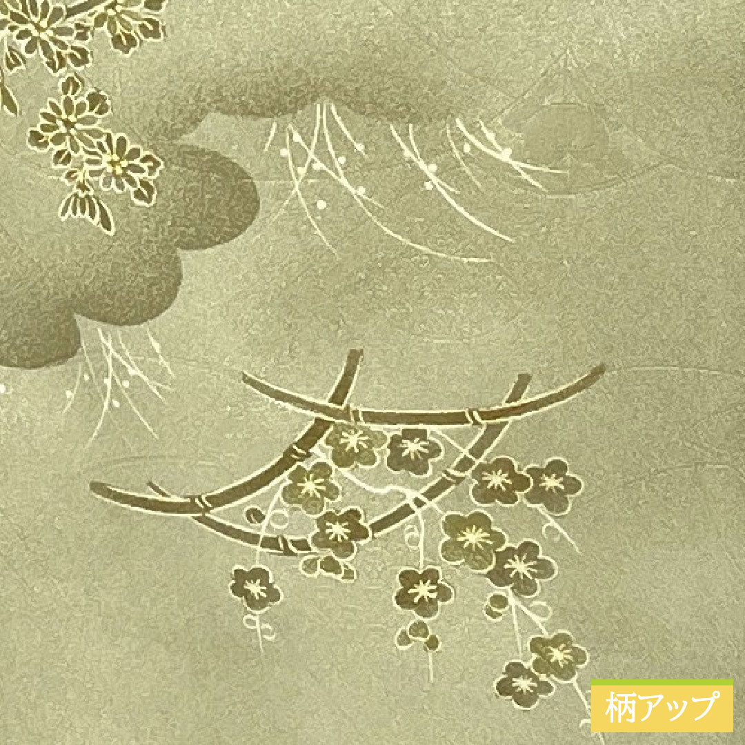 小紋 ポリエステル 身丈158cm 裄丈64cm 袷 蠟色(ろういろ) 洗える着物 草花模様 Sランク 緑系 1115004772319