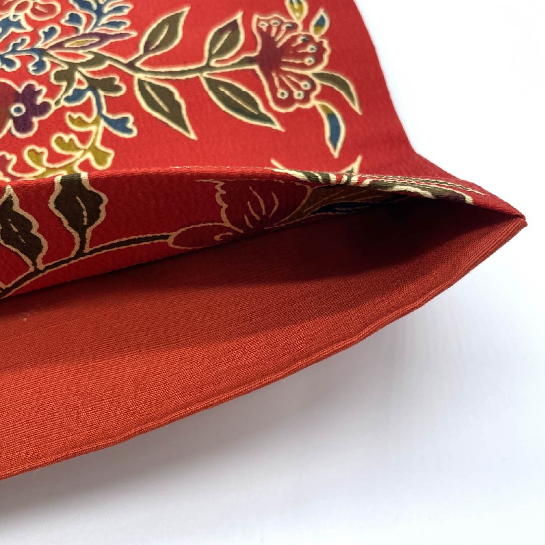 名古屋帯 赤紅色(あかべにいろ) 染め帯 京袋帯 更紗 帯丈358cm 正絹 Aランク 全通 カジュアル 赤系 1124006593312 開き仕立て