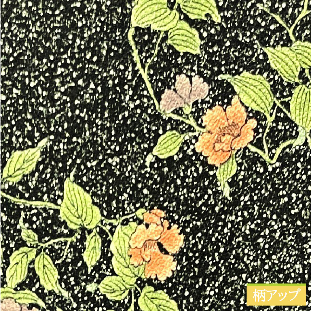 Small pattern, polyester, length 166cm, sleeve length 67cm, lined, washable kimono, floral pattern, taped dyeing, with basting thread, S rank, black, 1115003982510