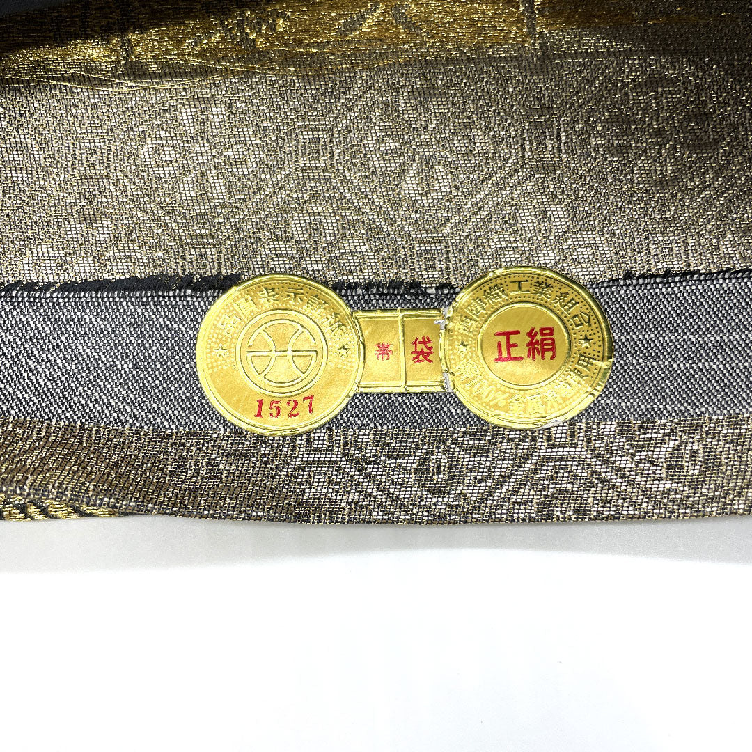 (未仕立)袋帯 全通全景 三十六歌仙文様 千紫萬紅 帯丈454cm 正絹 NEWランク 全通 フォーマル グレー系 1123003581422