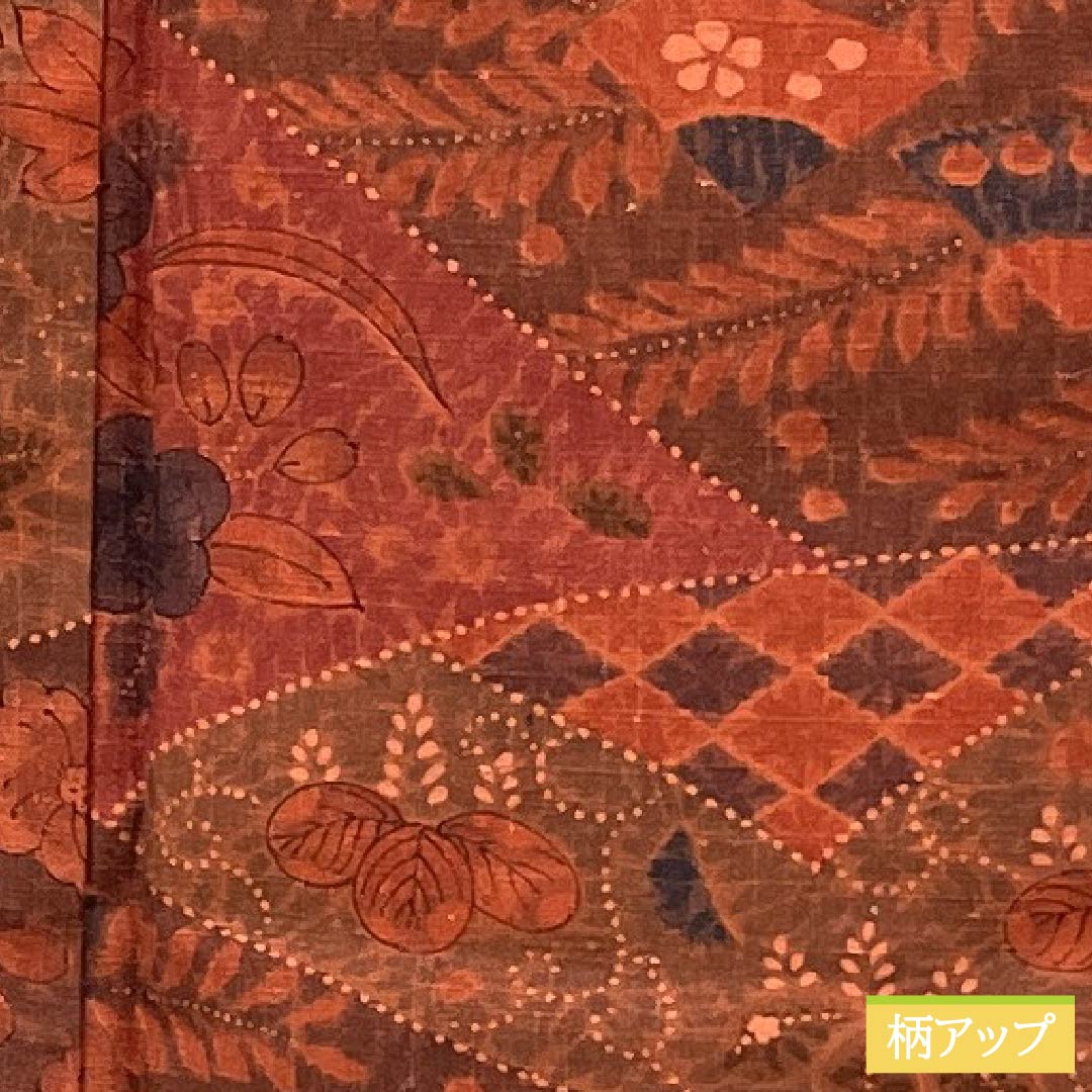 小紋 正絹 身丈161cm 裄丈67cm 袷 濃紅葉色(こいもみじいろ) 辻ヶ花 しつけ糸付き Sランク 朱系 1115005302416
