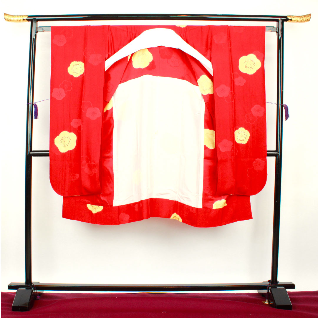 長襦袢 正絹 身丈120cm 裄丈67.5cm 単衣 土耳古赤色 振袖用 梅 Aランク 赤系 1129000293112