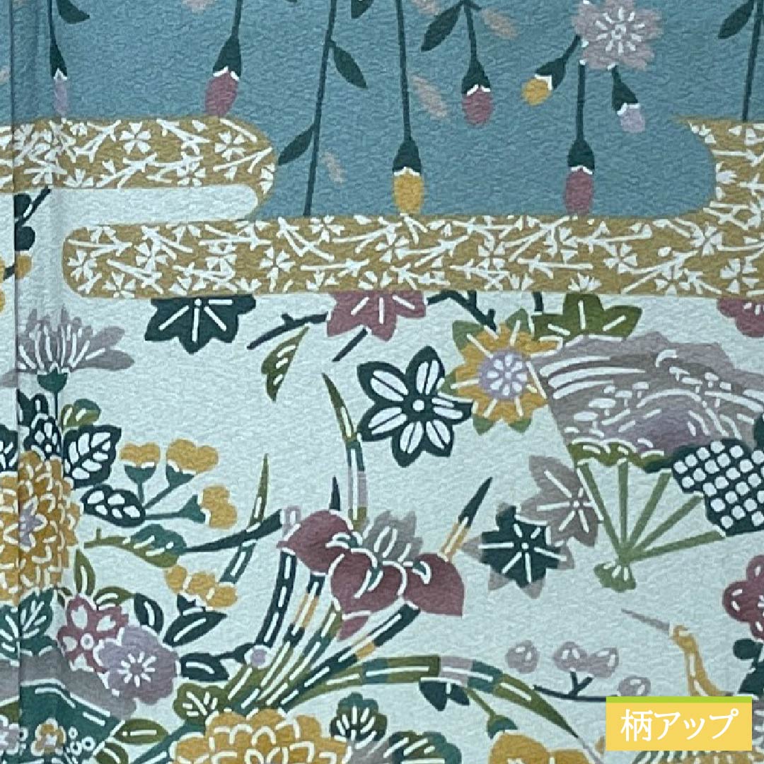 Homongi Silk S-Rank Lined Kimono Length 166cm, Sleeve to Sleeve 67.5cm, Kage-asagi Color, Stenciled, Artist-made, Classic Pattern, With basting stitches, Blue series, 1112007792517