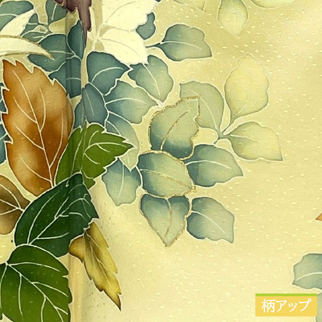 訪問着 正絹 袷 身丈156.5cm 裄丈63cm 淡黄色(たんこうしょく) 京友禅 草花模様 Aランク 黄系 1112005393323