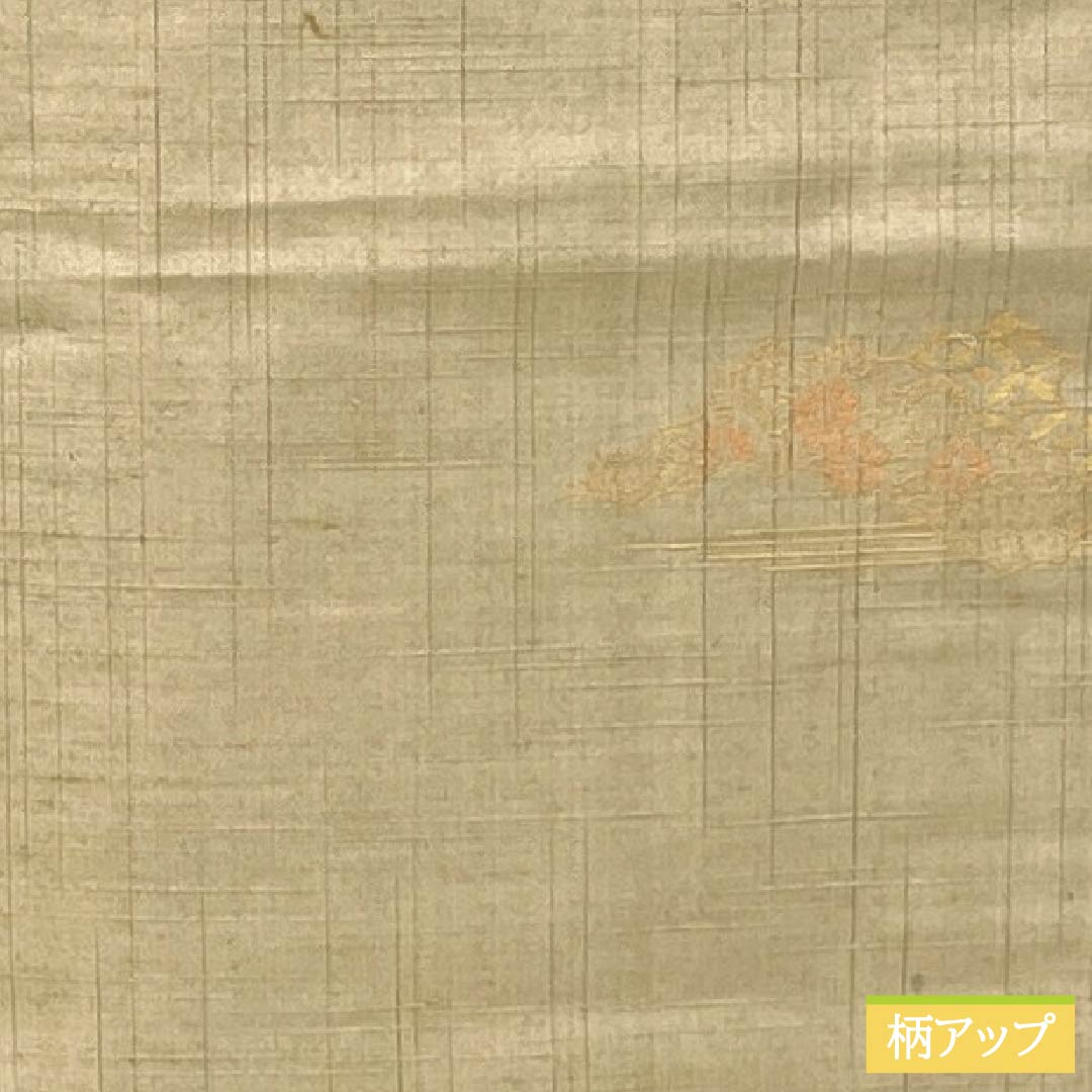 紬 正絹 Aランク 身丈158cm 裄丈63cm 枯野色(かれのいろ) 縞 雲取り 古典柄 単衣 ベージュ系 1116004273325