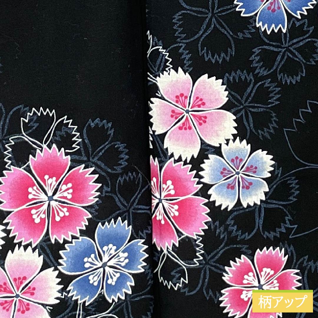 Cotton Yukata, Length 160cm, Sleeve Length 66cm, S Rank, Single Layer, Black, Pink, 1118006142410