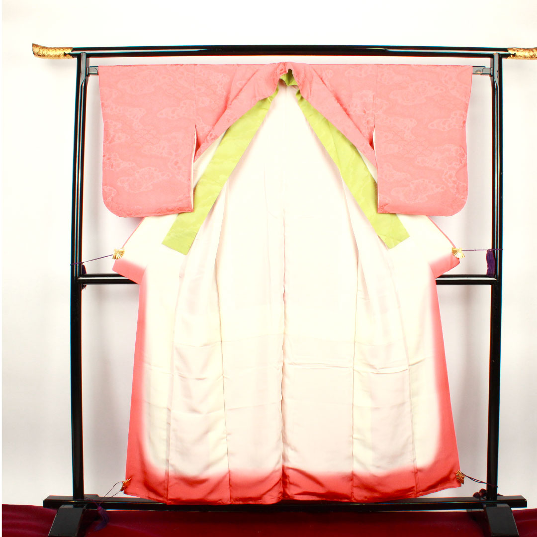 色無地 中紅色 辻ヶ花 剣片喰 身丈155.5cm 裄丈64.5cm 袷 正絹 Sランク 朱系 1114000492316