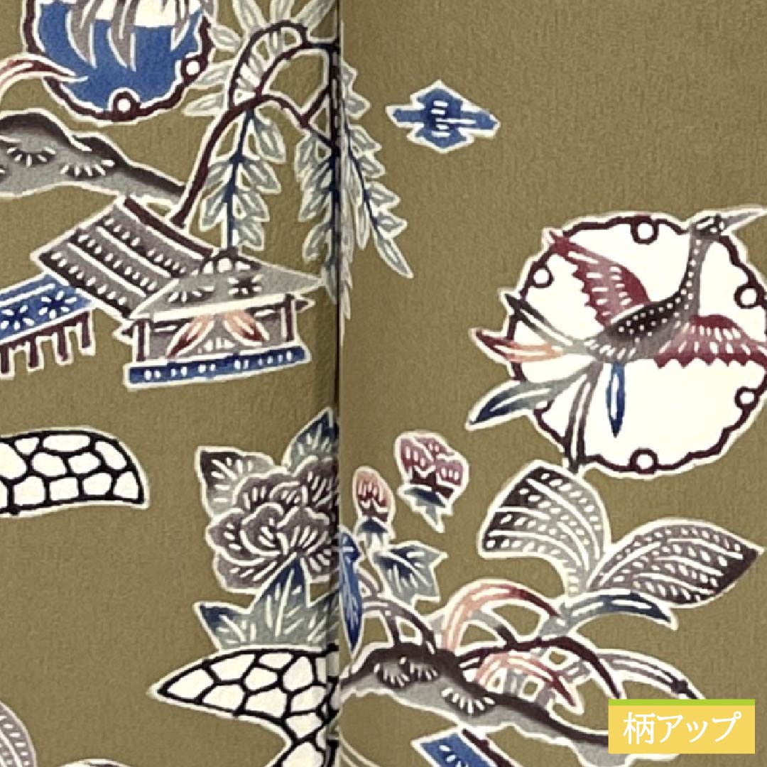 訪問着 正絹 Aランク 袷 身丈160cm 裄丈62.5cm 丁子煤竹色(ちょうじすすたけいろ) 琉球紅型 雪輪 鳳凰 風景 パールトーン加工 ベージュ系 1112007273425