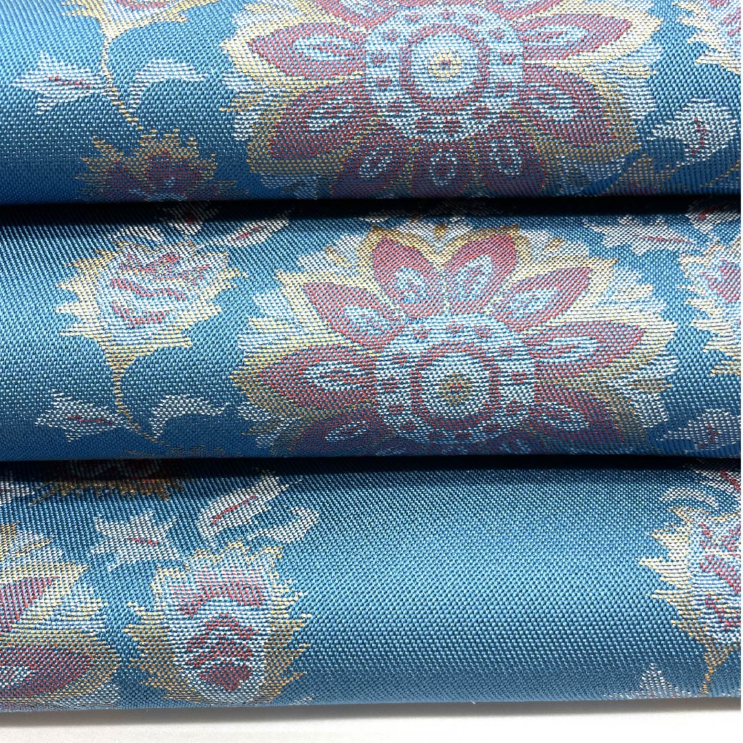 (未仕立)袋帯 次縹色(つぎのはなだいろ) 織悦 印度更紗 竜頭花文 帯丈416cm 正絹 NEWランク 六通 セミフォーマル 青系 1123006931317