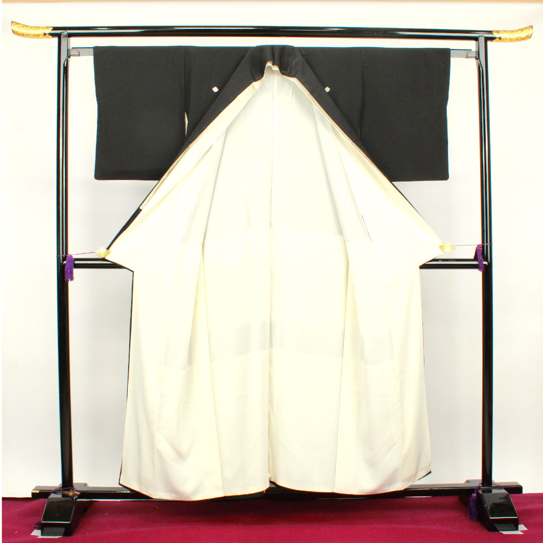 黒留袖 身丈156.5cm 裄丈61cm 袷 京友禅 松竹梅 木瓜 正絹 Sランク 五つ紋 黒系 1111000682310