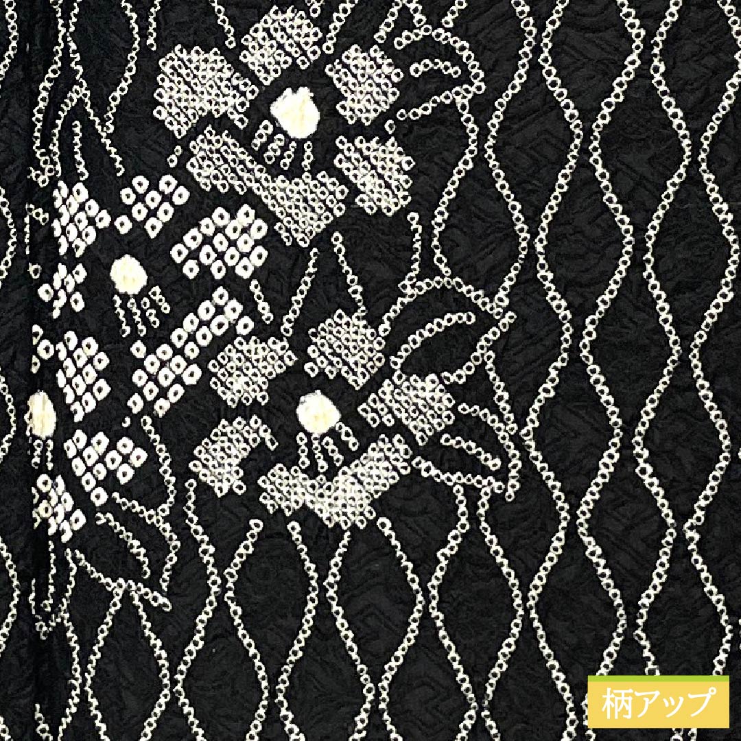 小紋 正絹 身丈158cm 裄丈63cm 袷 立涌 椿 パールトーン加工 Aランク 黒系 1115005343310