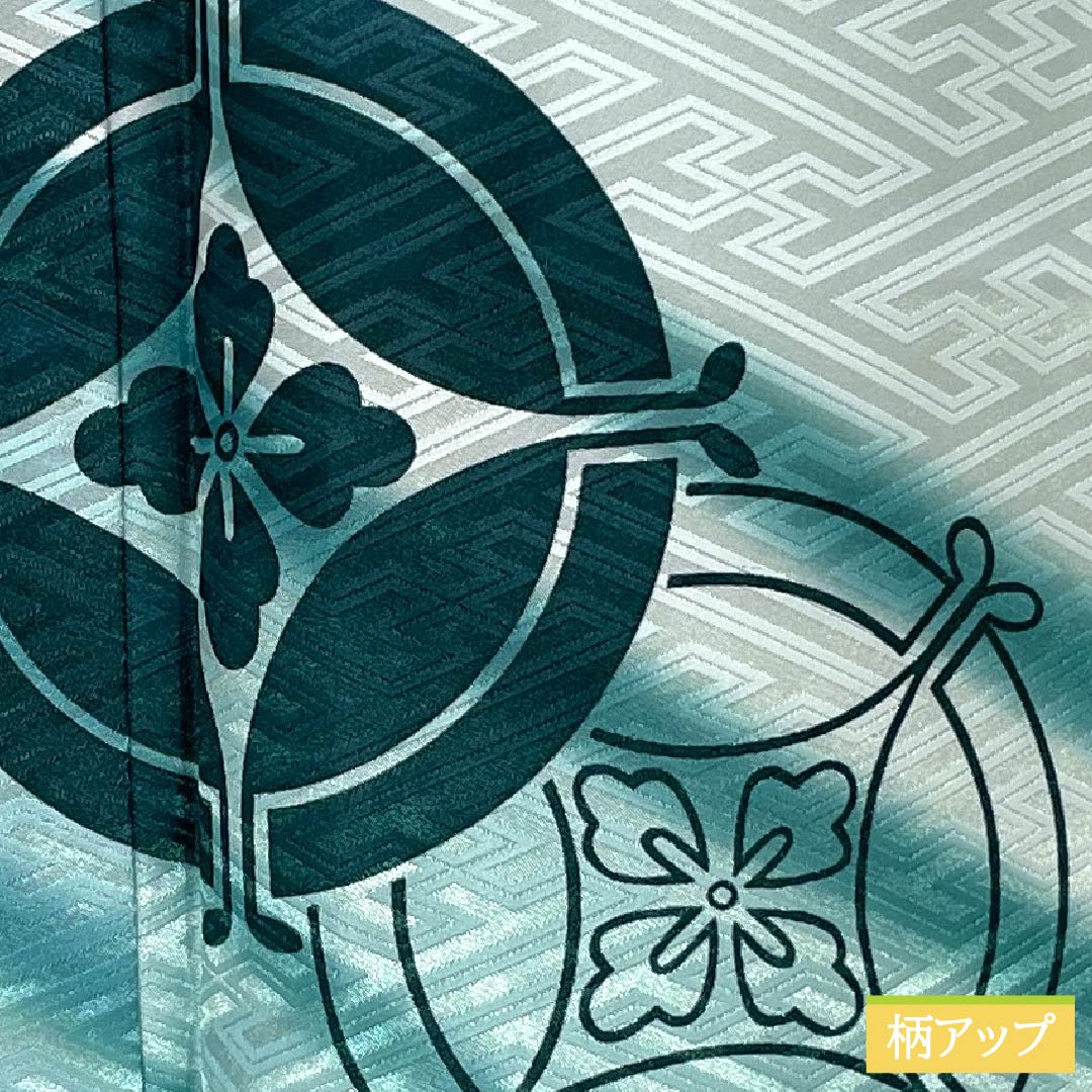 訪問着 ポリエステル Aランク 胴抜き 身丈156cm 裄丈64cm 薄水色(うすみずいろ) 半衿付き 踊り衣装 紗綾形 緑系 1112006383319