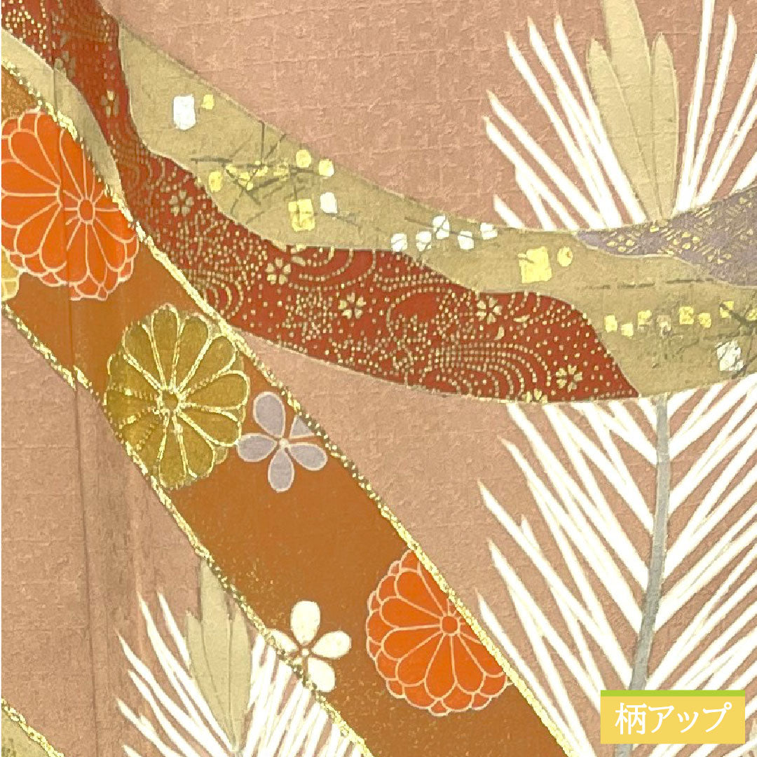 Colored Tomesode, pure silk, length 174cm, sleeve length 67cm, lined, Tokiasagi color, Kyoto Yuzen, hidden plaid, auspicious motif, five crests, downward wisteria, S rank, brown, 1111001412614