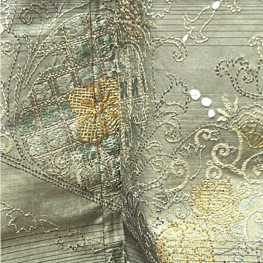 訪問着 正絹 袷 身丈162cm 裄丈65cm 灰青色 蘇州刺繡 紬地 抽象模様 Aランク グレー系 1112002813422