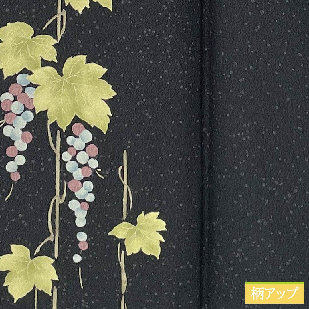 訪問着 ポリエステル Sランク 袷 身丈166.5cm 裄丈68cm 山本寛斎 蒲萄 洗える着物 付下げ 黒系 1112006942510