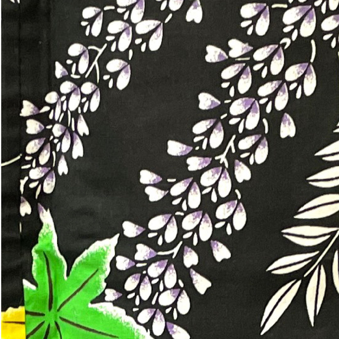 浴衣 藤 紅葉 木綿 Sランク 単衣 身丈166.5cm 裄丈64cm 黒系 1118003162510