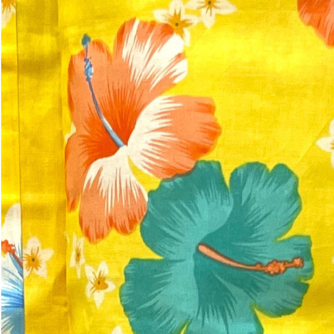 浴衣 しつけ糸付き 未使用品 向日葵色 ハイビスカス 木綿 Sランク 単衣 身丈164cm 裄丈64.5cm 黄系 1118002732423