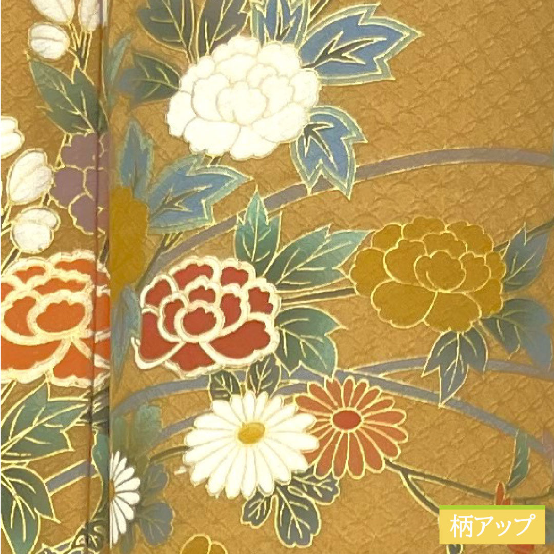 Homongi (formal kimono) Length 163cm Sleeve length 66cm Loquat brown Kyo-Yuzen Floral pattern Pure silk S rank Brown 1112003912414