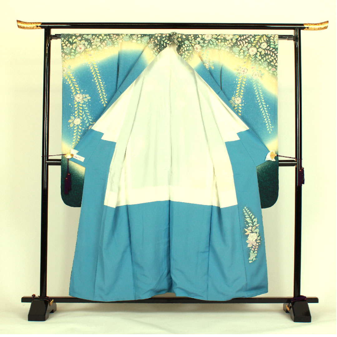 振袖 身丈156cm 裄丈63cm 袷 辻ヶ花 桐屋翠山工房謹製 正絹 Sランク 青系 1113000442317