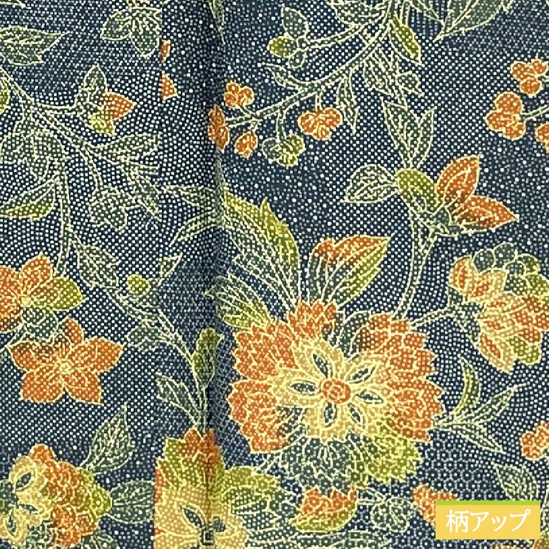 小紋 ポリエステル Sランク 身丈159.5cm 裄丈63.5cm 袷 御召御納戸色(おめしおなんどいろ) 洋花 洗える着物 青系 1115007282317