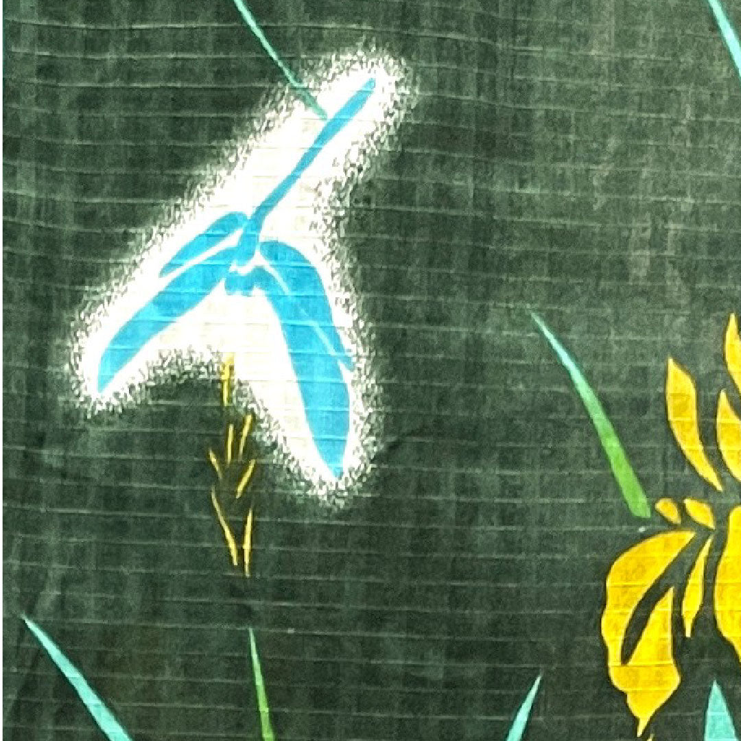 浴衣 黒緑色 菖蒲 トンボ 木綿 Sランク 単衣 身丈165.5cm 裄丈67.5cm 緑系 1118003832519