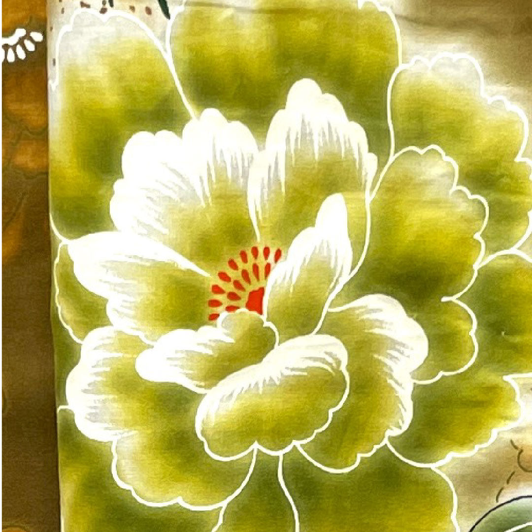 浴衣 しつけ糸付き 未使用品 団栗色 牡丹 木綿 Sランク 単衣 身丈158.5cm 裄丈63.5cm 茶系 1118002702314