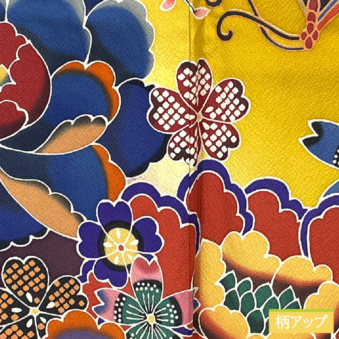 振袖 正絹 Aランク 身丈161.5cm 裄丈66cm 袷 山吹色(やまぶきいろ) 京紅型 宮崎染工 作家物 吉祥文様 牡丹 黄系 1113002513423