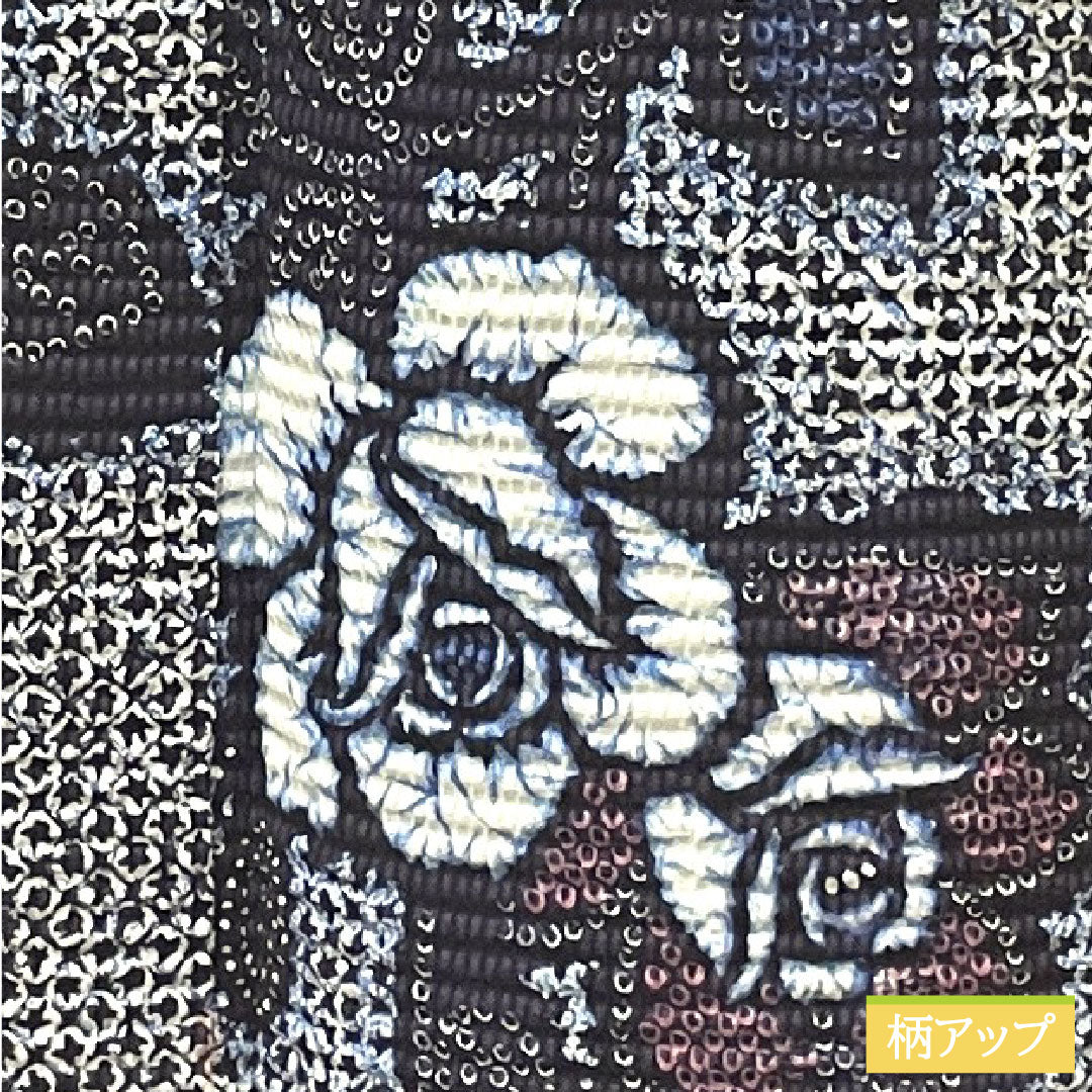 浴衣 木綿 身丈155cm 裄丈63cm Aランク 単衣 紺系 濃紺色(のうこんいろ) リップル 薔薇 1118004582318