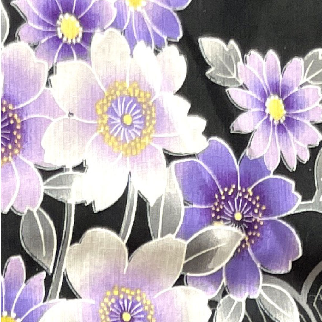 浴衣 桜 木綿 Sランク 単衣 身丈161.5cm 裄丈65.5cm 黒系 1118001492410