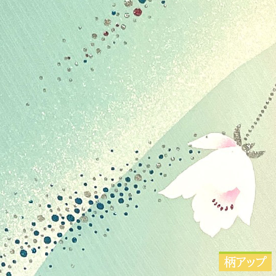 小紋 正絹 身丈157cm 裄丈63cm 袷 抽象花 銀彩加工 Sランク 水色系 1115004902324