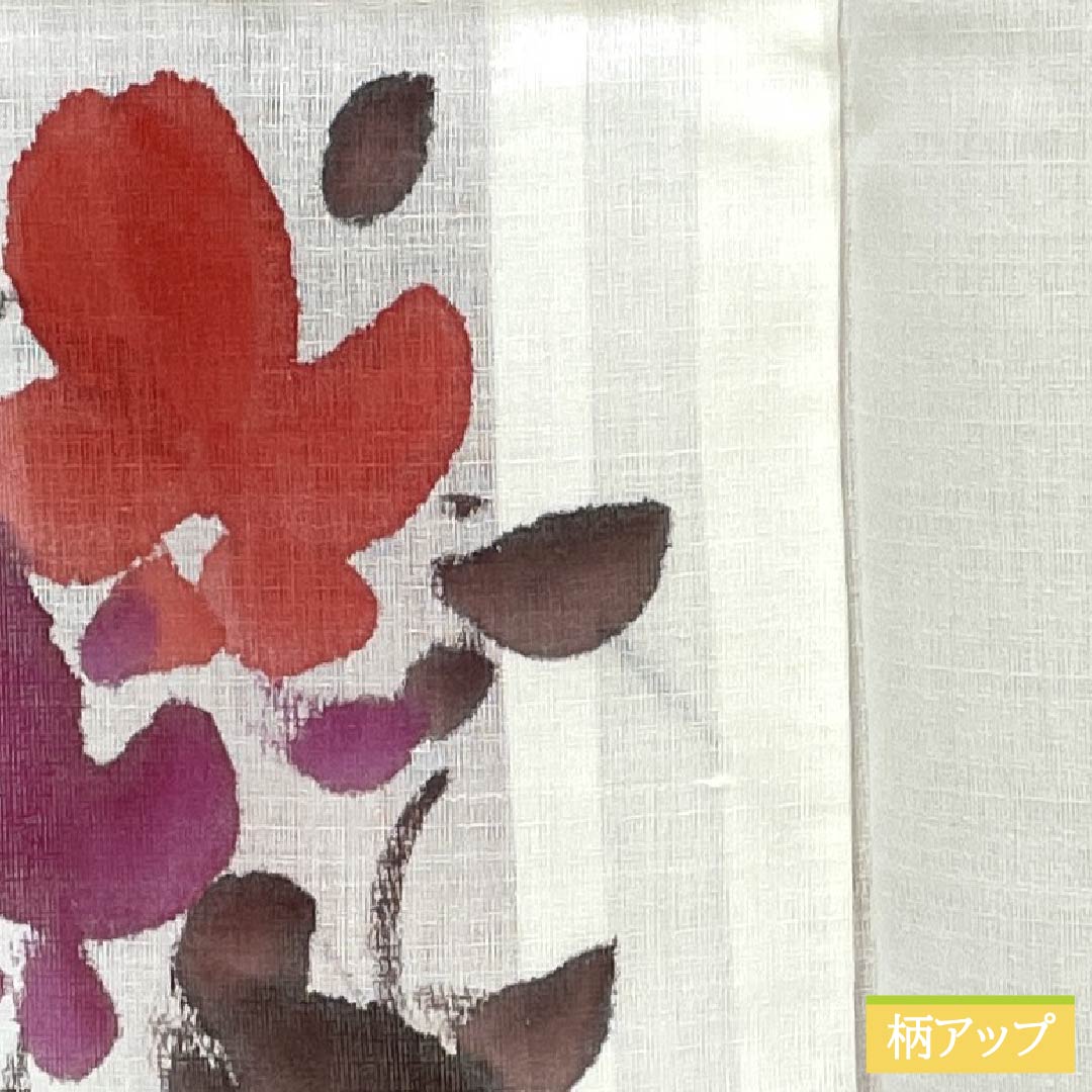 夏物 ポリエステル 小紋 Aランク 身丈158.5cm 裄丈66cm 洗える着物 濡れ描き 草花模様 紗 白系 1132006303311