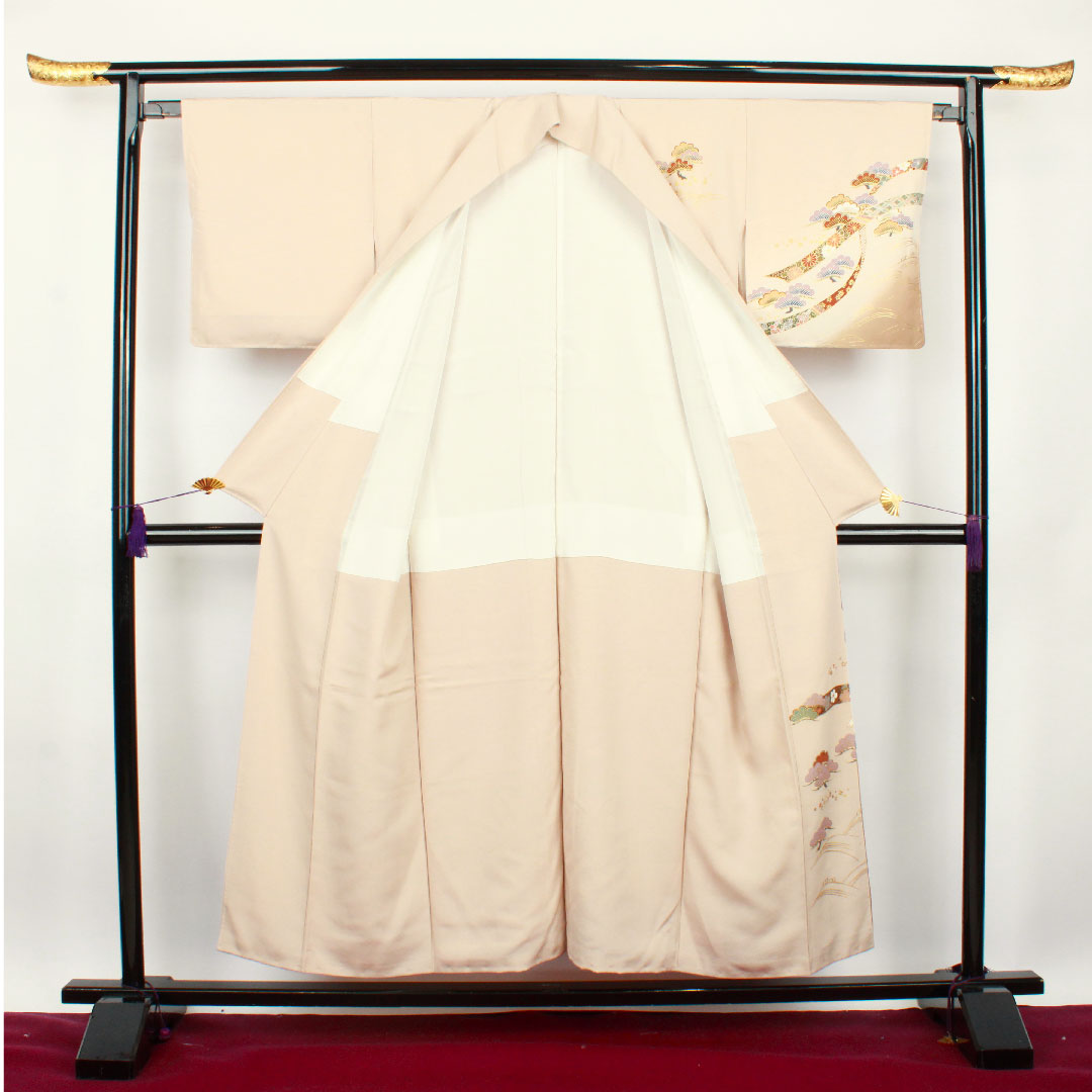 訪問着 袷 身丈152.5cm 裄丈64cm 惚色 京友禅 松 鶴 正絹 Sランク ピンク系 1112001902213